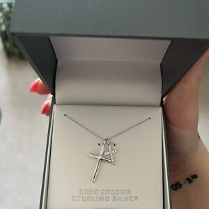 Sterling Silver Cross Necklace with Cubic Zirconia
